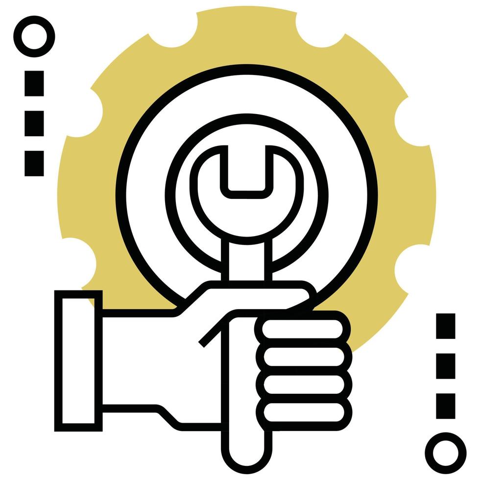 Vector Illustration Icon combination of hand holding wrench with background gear.