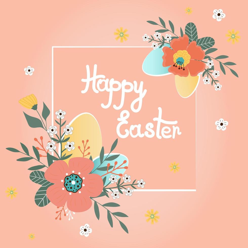 Happy easter sale banner. Flowers with the easter egg on pink background. Can be add text. vector