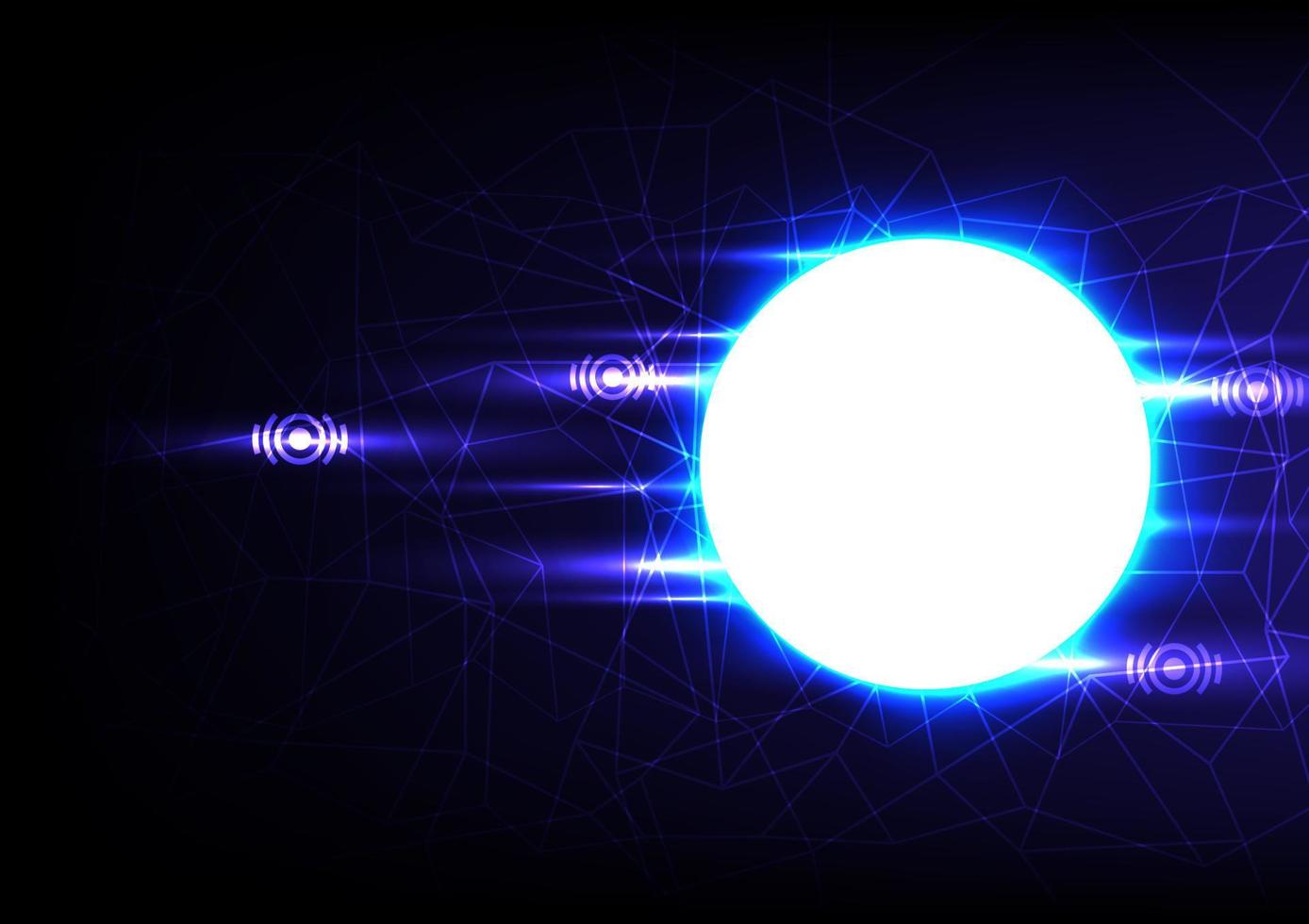 Abstract network connection blue background with white circle round and neon lights vector