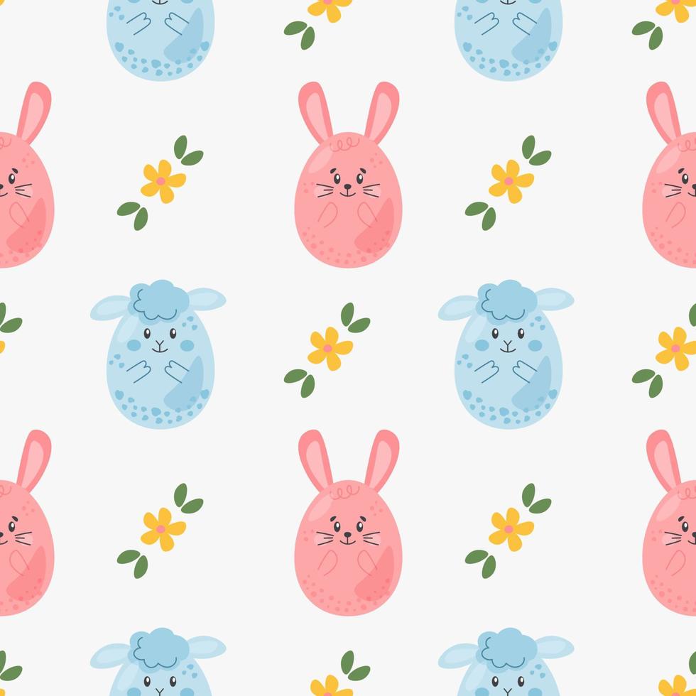 Easter pattern motive cute cartoon characters eggs chicken Happy Easter seamless pattern for gift wrapping paper, textile, cover, product packaging, advertising banner, greeting cards. vector