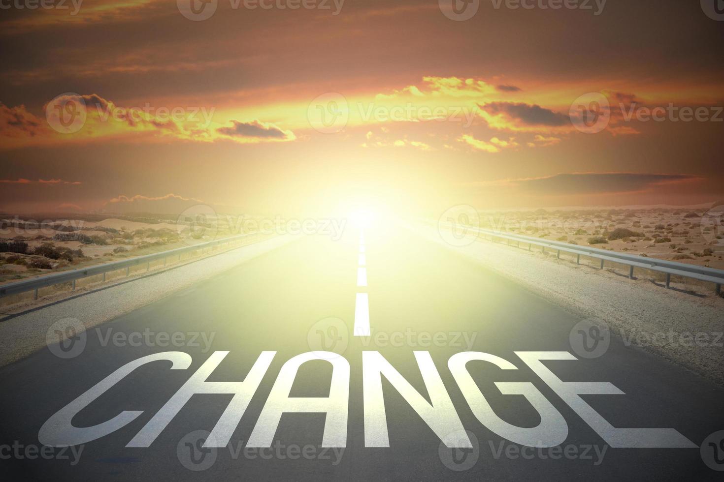 Change word on a road and sunset sky - innovation concept photo