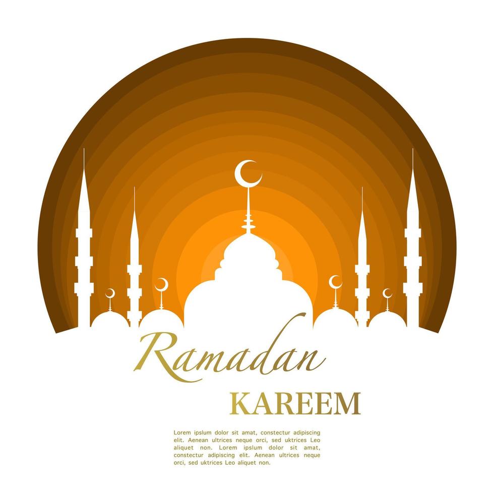 Illustration of Ramadan Kareem with mosque and halo behind, Background Business Label, Invitation Template, social media, etc. ramadan kareem themed flat vector illustration.