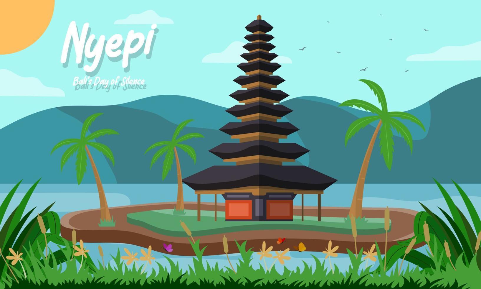 Nyepi Day flat cartoon background which means Bali's Day of Silence vector