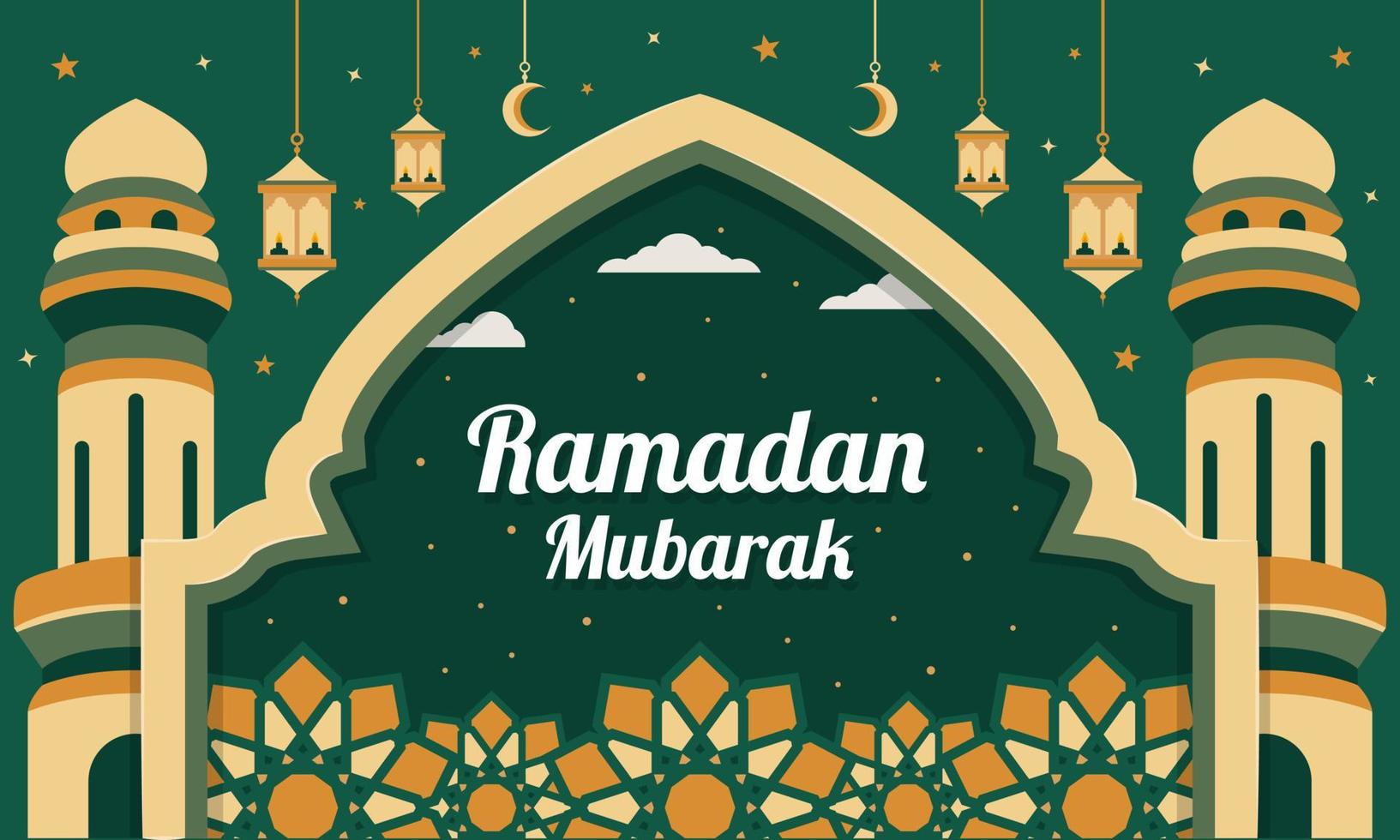 Islamic decoration background Greeting Ramadan Mubarak which means blessed Ramadan vector