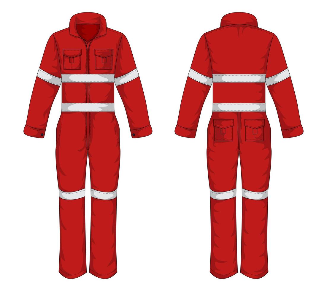 Red industrial workwear front and back view. Vector illustration