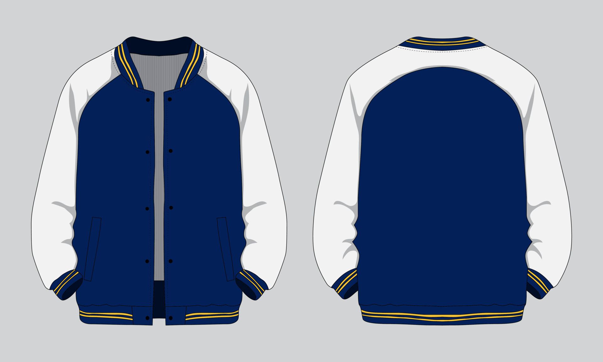 Varsity Jacket Mockup front and back view 21573644 Vector Art at Vecteezy