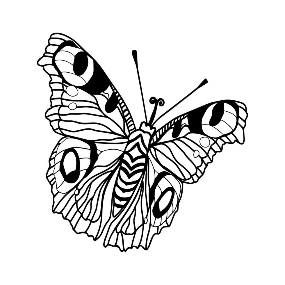 negro tinta mano dibujado monarca mariposa vector