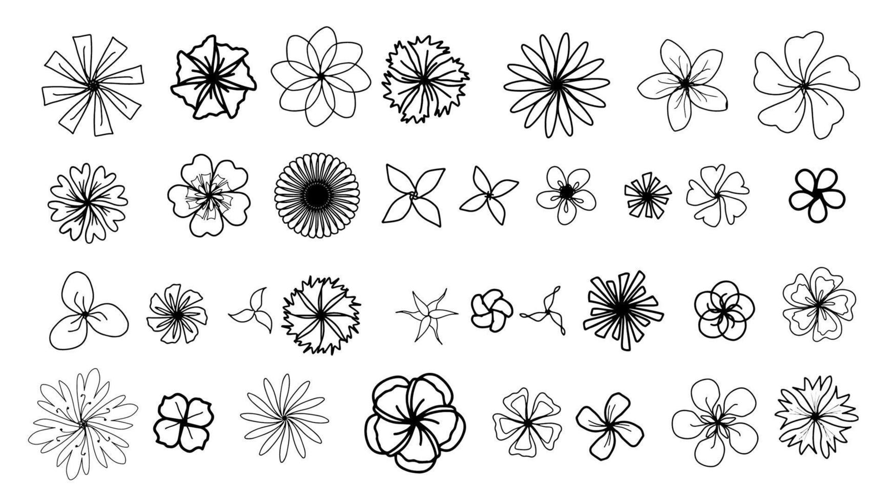 Doodle flower set for coloring page vector