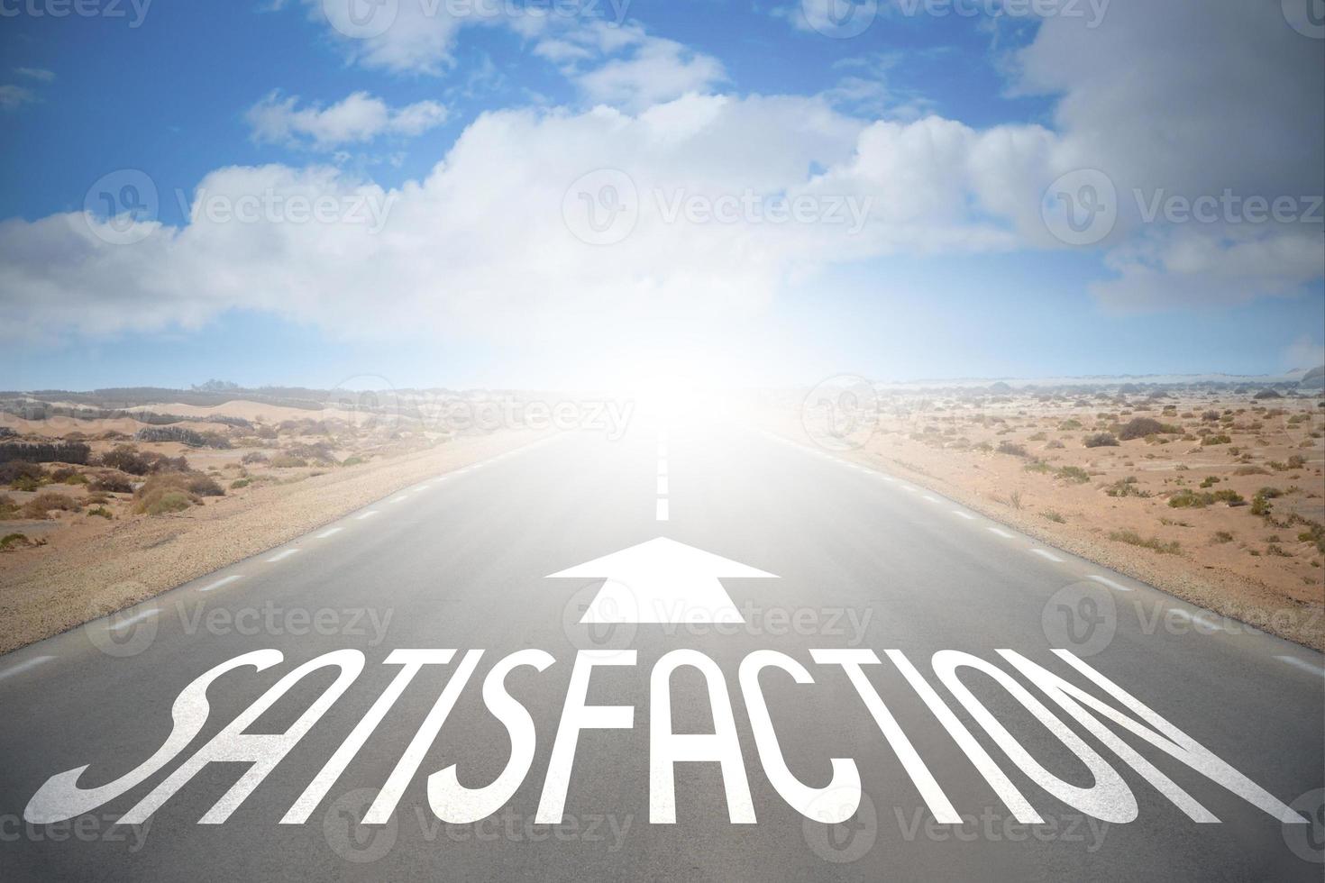 Satisfaction Word on A Road and Sky with Clouds photo
