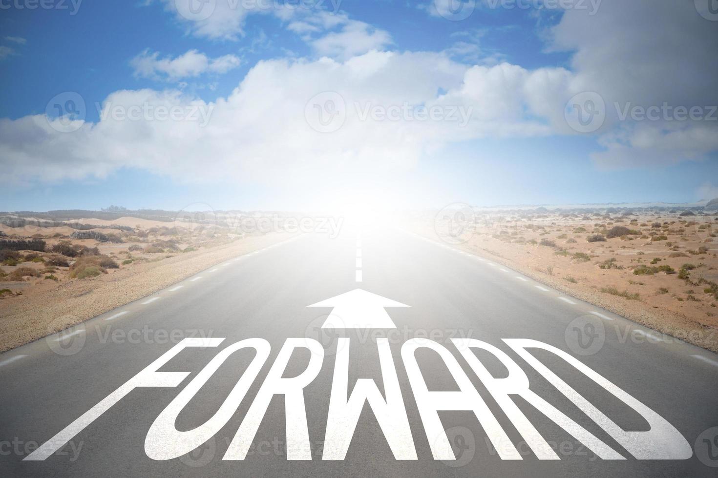 Forward Word on A Road and Sky with Clouds - Solution Concept photo