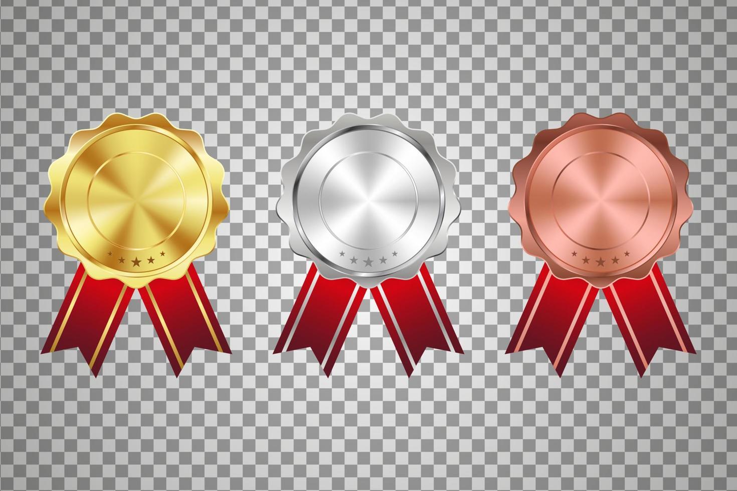 Gold, silver and bronze medals set with red ribbon vector