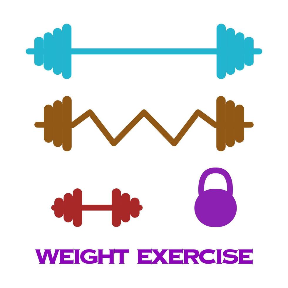 Weight exercise equipments on white background in flat vector illustration design