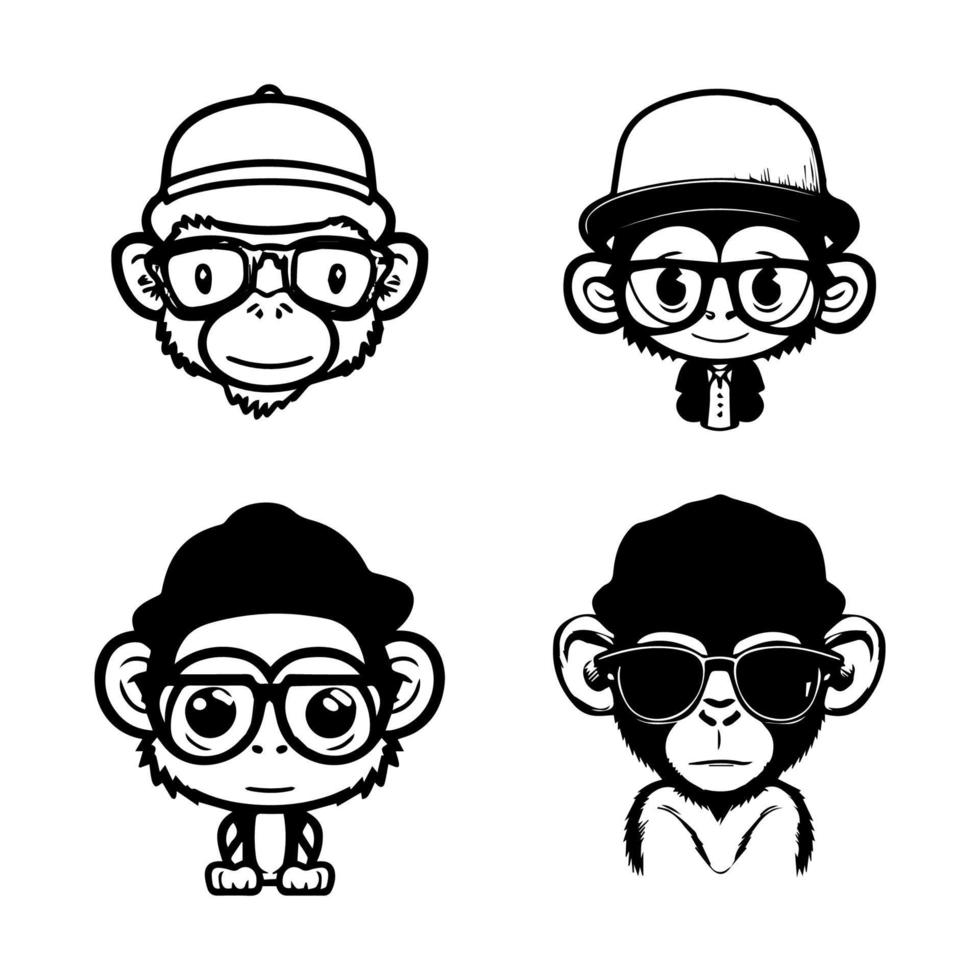 Get ready to go bananas over this cute kawaii monkey logo collection. Each illustration features a fun-loving monkey sporting stylish sunglasses for a touch of whimsy and charm vector