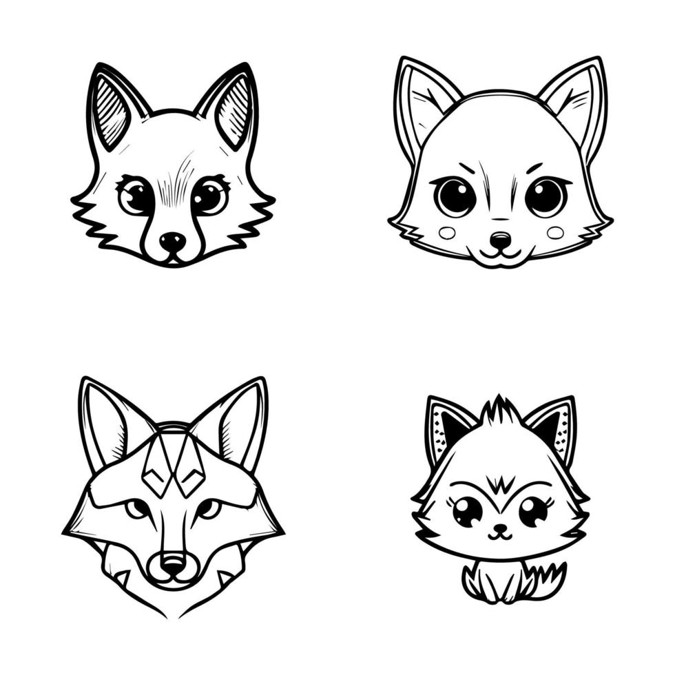 Adorable kawaii wolf collection set with detailed Hand drawn line art illustrations, perfect for any animal lover and wolf enthusiasts vector