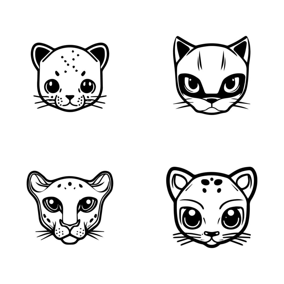 adorable kawaii pantera colección colocar, mano dibujado con linda expresiones y juguetón posa Perfecto para ninguna animal amante o pantera entusiasta vector