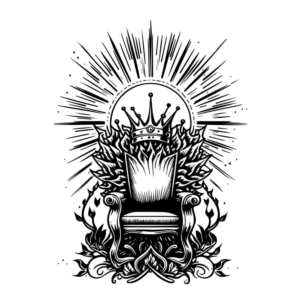 un majestuoso y intrincado real trono en negro y blanco línea arte, mano dibujado con detalle y precisión, ajuste para un Rey o reina vector