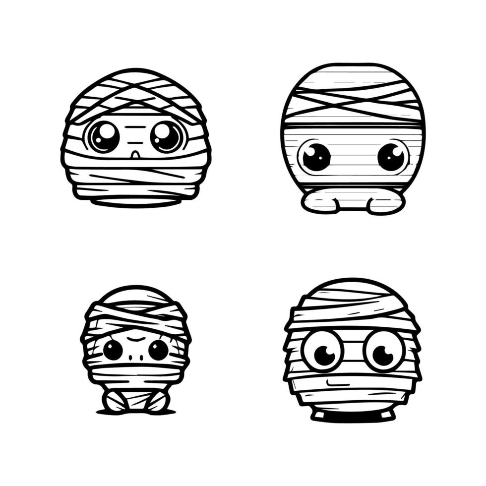 A cute and spooky collection of anime mummies, Hand drawn with delicate line art. These adorable undead creatures are sure to steal your heart vector