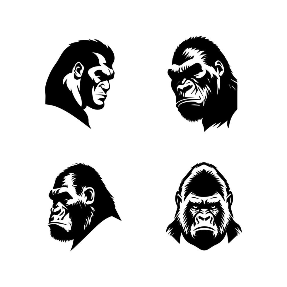 Unleash the beast with our angry gorilla head logo silhouette collection. Hand drawn with intricate details, these illustrations are sure to add a touch of fierceness to your project vector