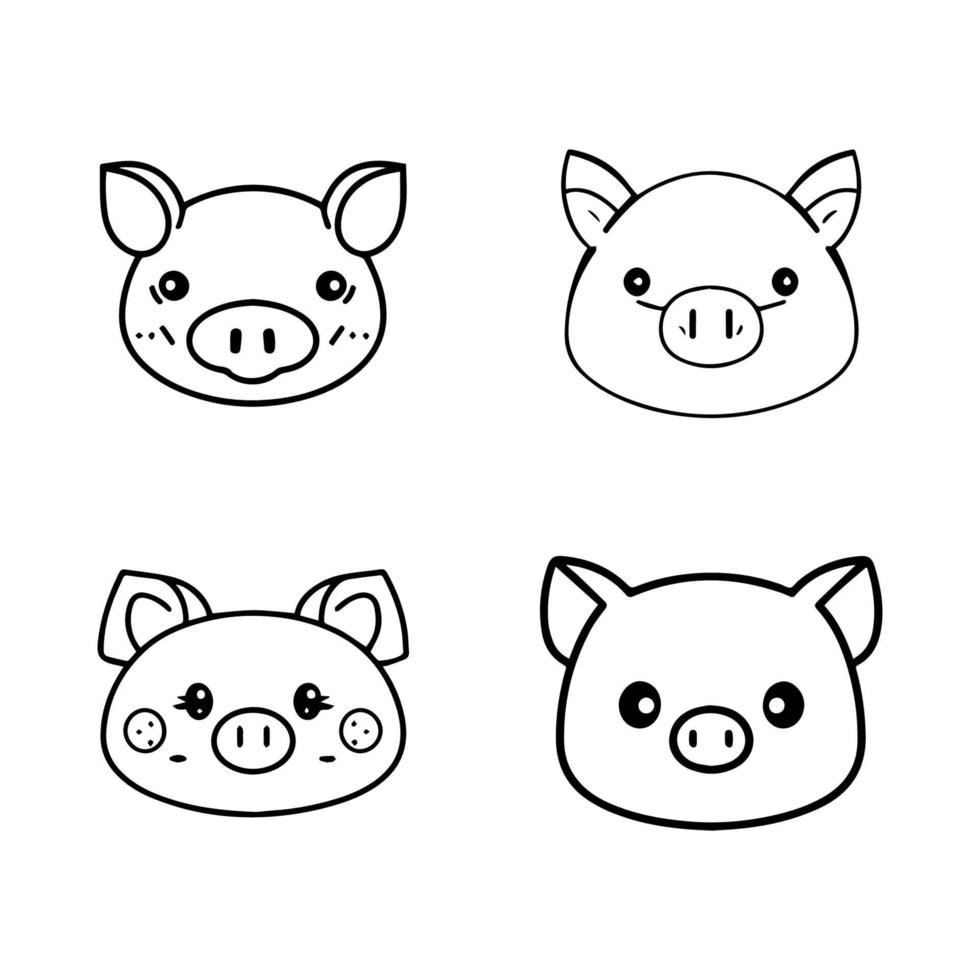 Adorable anime pig heads, Hand drawn in charming kawaii style. This cute collection set is sure to bring a smile to your face vector