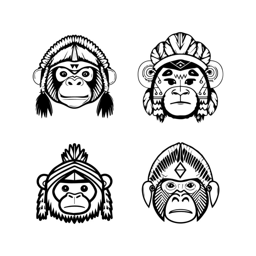 Unleash the wild side with our cute kawaii gorilla head wearing Indian chief accessories collection. Hand drawn with love, these illustrations are sure to add a touch of strength and playfulness vector