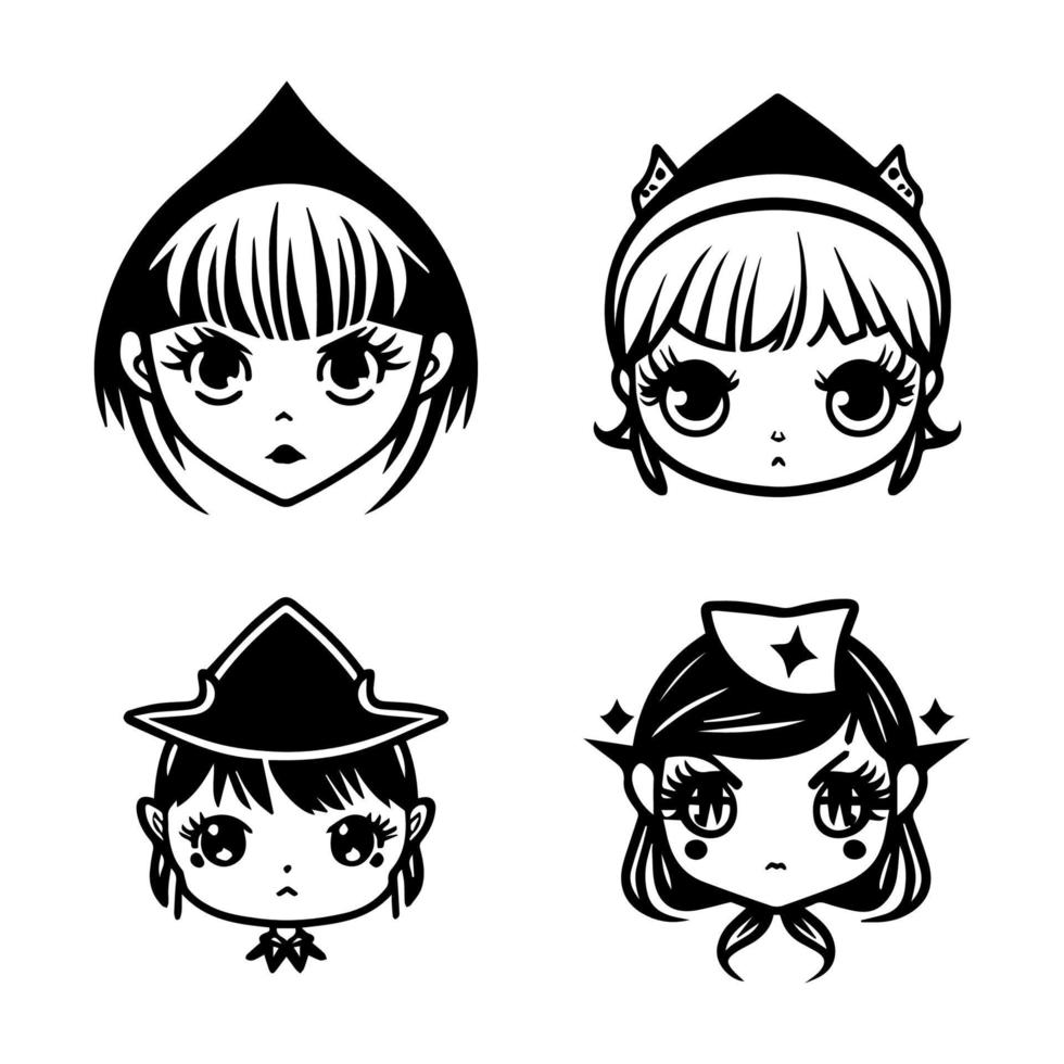 Get ready for some spooktacular fun with this cute kawaii spooky witch head collection set. Each witch head is Hand drawn with charming details that will put a smile on your face vector