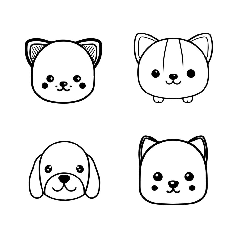 Introducing a cute kawaii dog head logo collection set featuring various breeds, Hand drawn with delicate line art illustrations vector