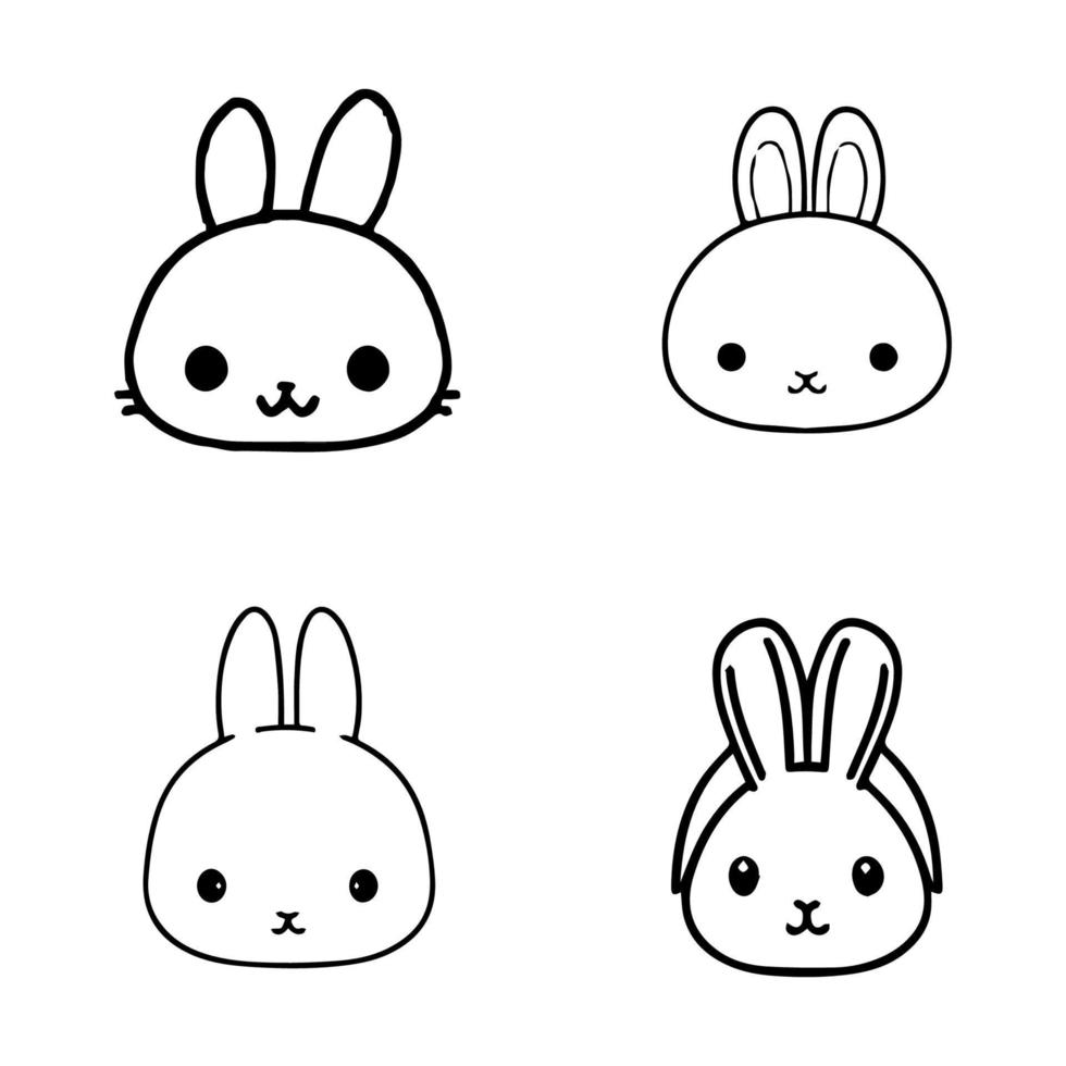 A collection of cute and charming kawaii bunny rabbit illustrations, Hand drawn in a delightful style. Perfect for animal lovers and children's designs vector