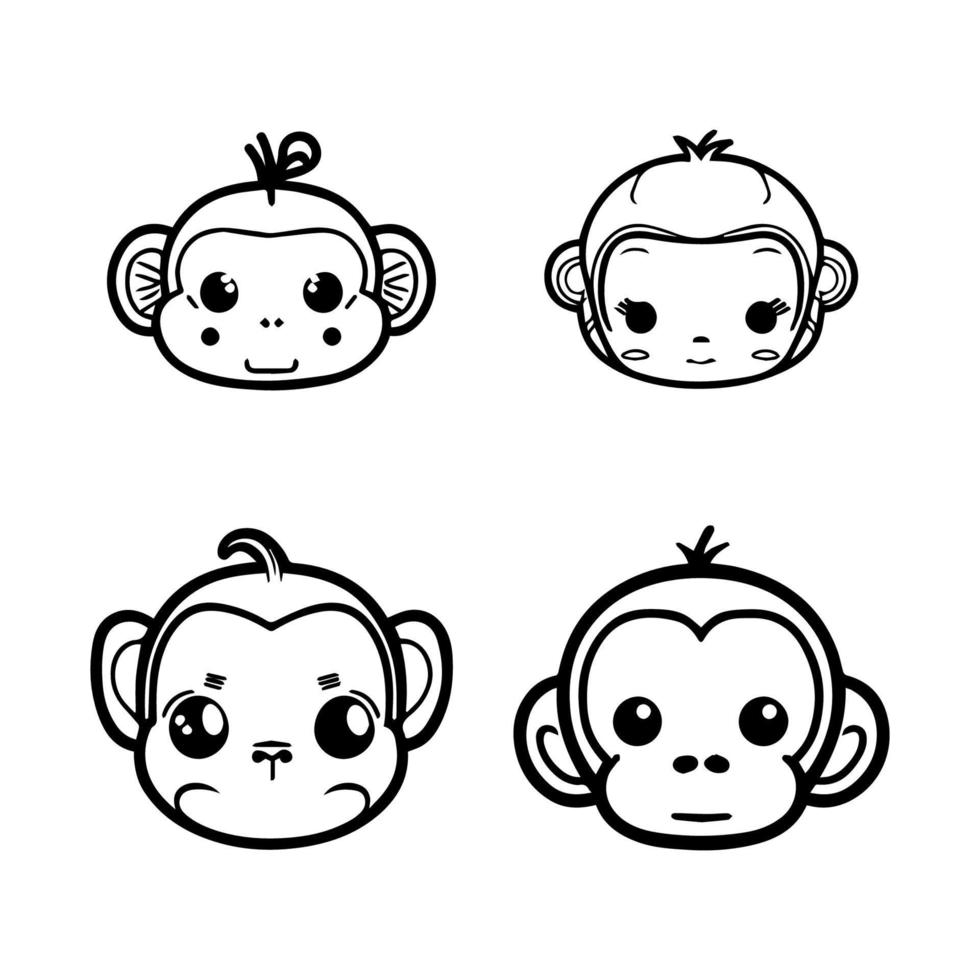 Playful and endearing Hand drawn collection set of cute kawaii monkeys, showcasing the adorable side of these beloved animals vector