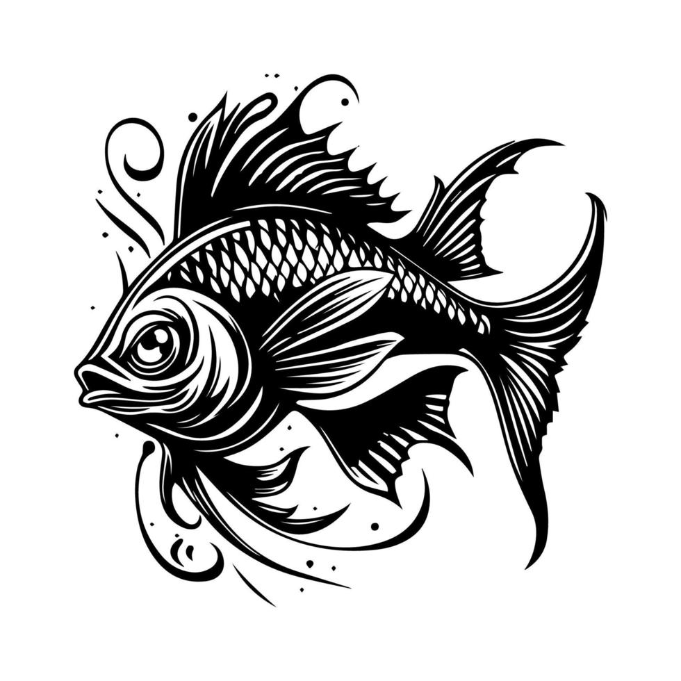 Beautiful and elegant Hand drawn line art illustration of a fish in black and white, showcasing the simplicity and grace of aquatic life vector