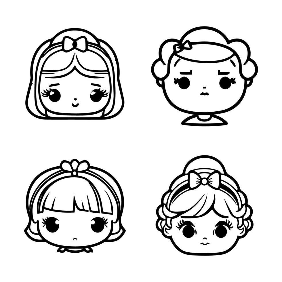 Magical and enchanting Hand drawn kawaii collection set featuring cute anime Cinderella angel heads, perfect for fans of fairy tales and anime vector