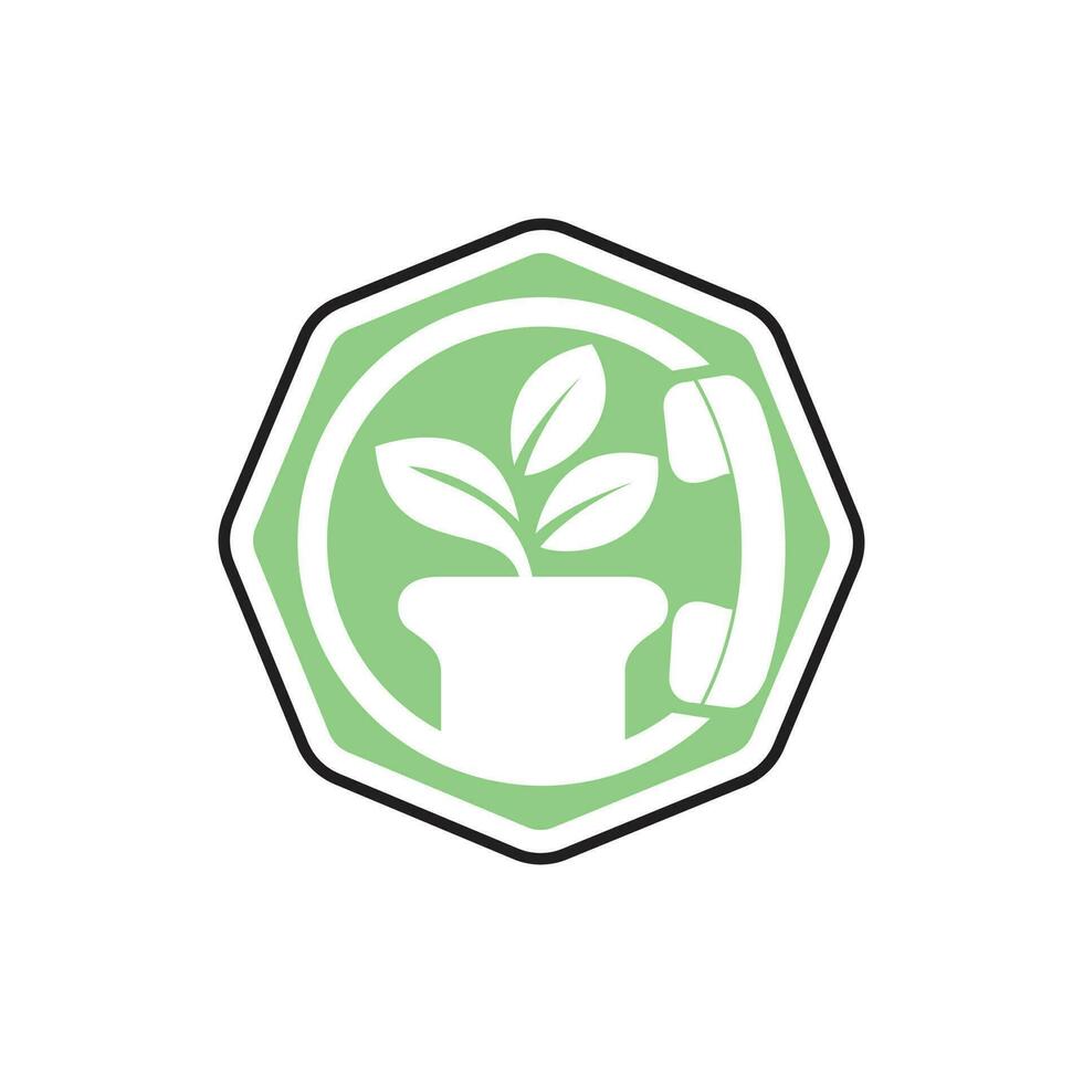 Nature call vector logo design. Handset with flower pot icon design template.