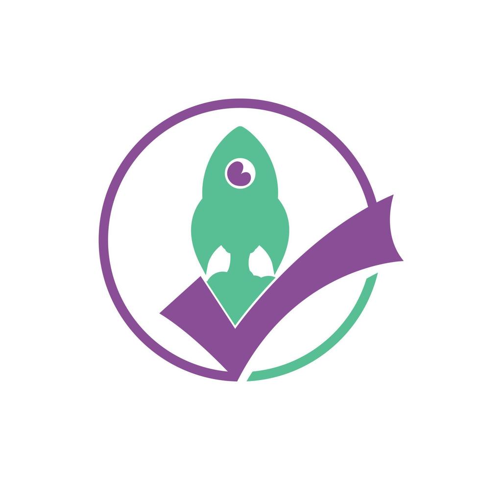 Rocket with check logo design template. vector
