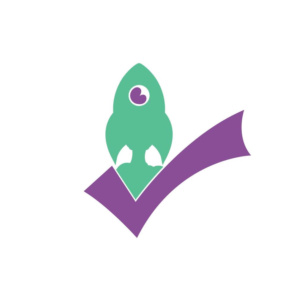 Rocket with check logo design template. vector