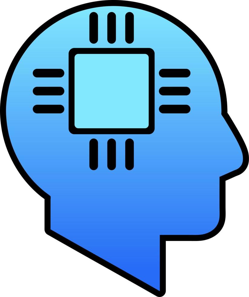 Artificial intelligence illustration. Icon of head with microchip. Chip in head for artificial intelligence illustration. Social issue regarding robot that replace human work vector