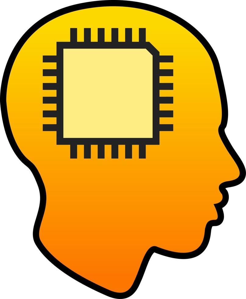 Artificial intelligence illustration. Icon of head with microchip. Chip in head for artificial intelligence illustration. Social issue regarding robot that replace human work vector