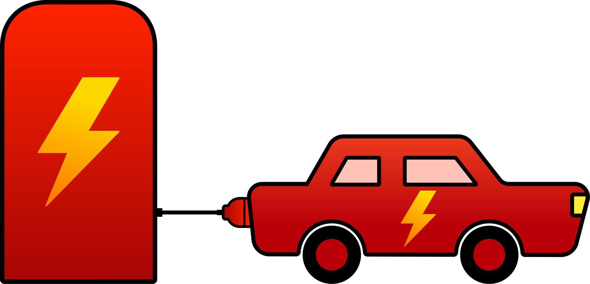 Illustration of electric car at charging station. Icon of electric vehicle for future transportation. Symbol of electric transportation for graphic design about future technology vector