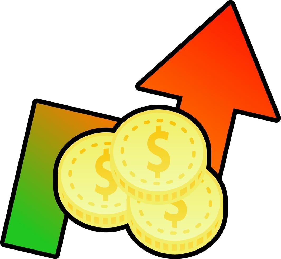 Illustration of inflation. Graph arrow with stacked coins for inflation illustration. International issues of economic and finance. Graphic resource for social issue about economy. Economy problem vector