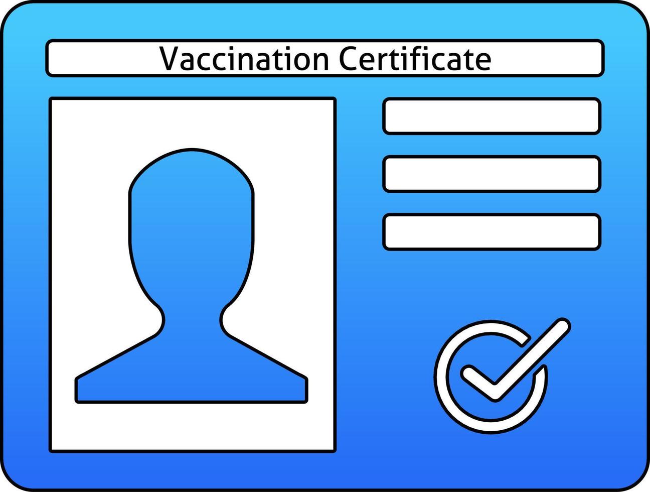 Vaccination certificate. Card of vaccine certificate for permission and admission. Vector illustration of vaccine card for medical graphic resource about virus and pandemic. COVID-19 social issue