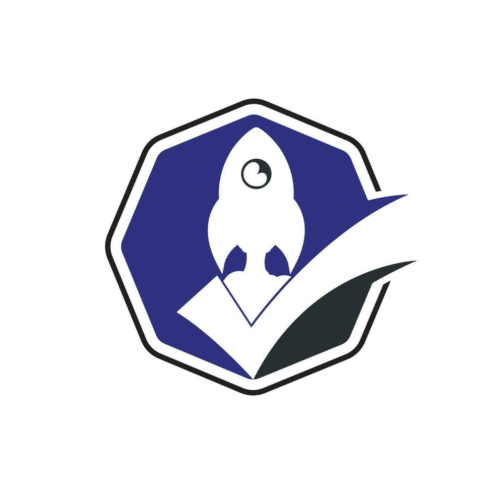Rocket with check logo design template. vector