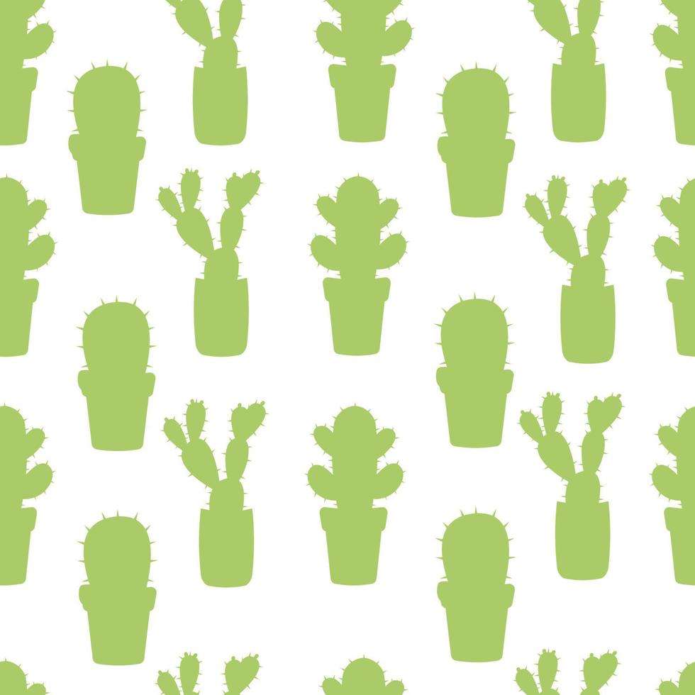 Seamless pattern of cactus silhouette in green colour. vector