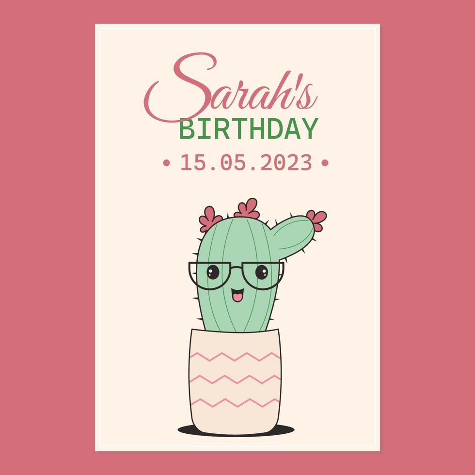 Child's birthday party invitation cute cactus vector
