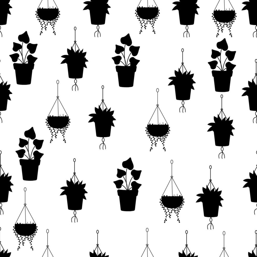 Seamless pattern of house plants silhouette. vector