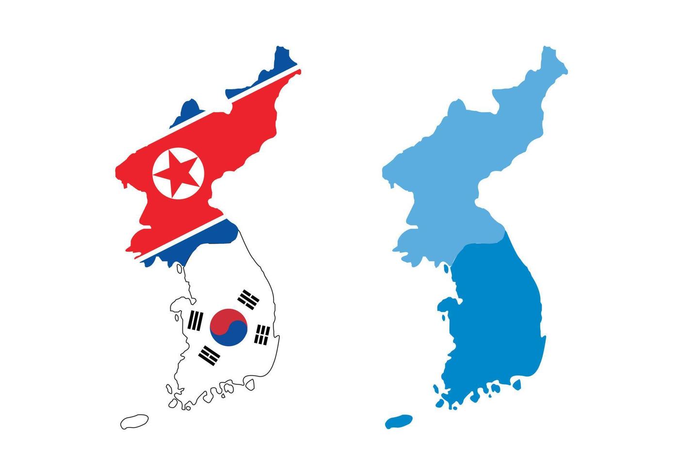 North korea and South korea country map and flag, vector illustration.