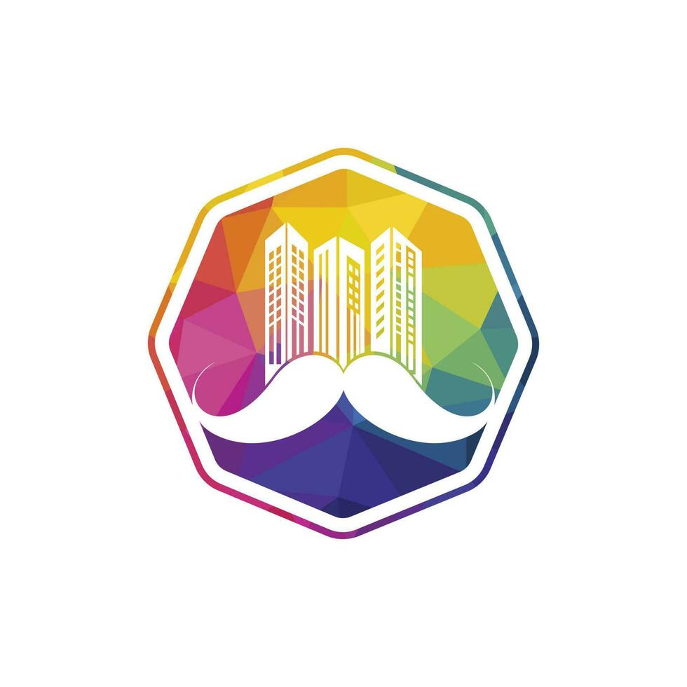 Mustache buildings vector logo design. Strong skyscraper logo design concept.