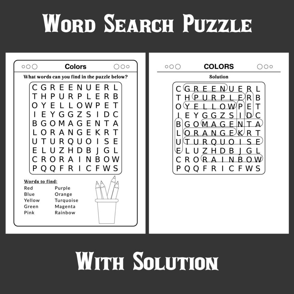 Word Search Puzzle with solution for kids vector