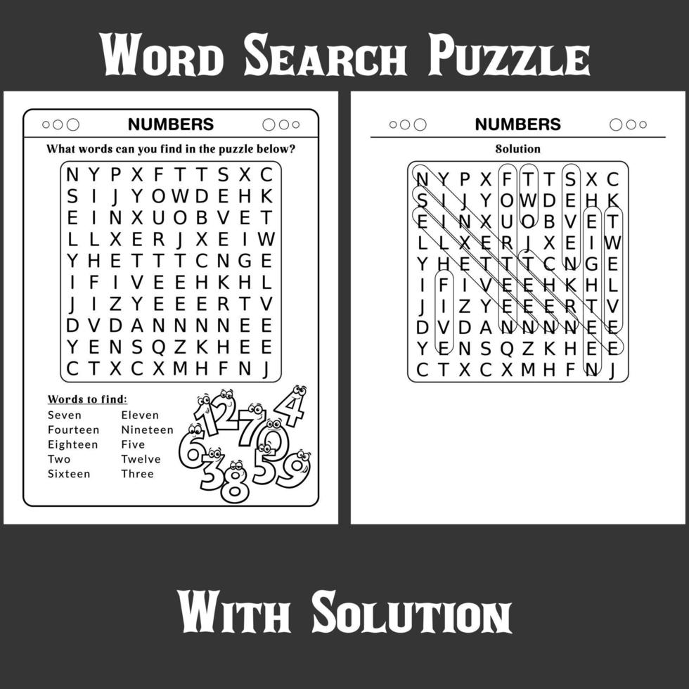 Word Search Puzzle with solution for kids vector