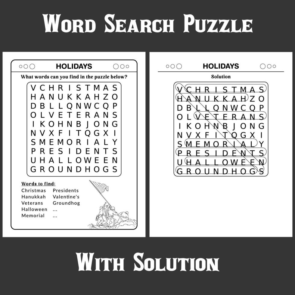 Word Search Puzzle with solution for kids vector