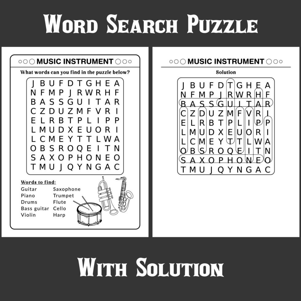 Word Search Puzzle with solution for kids vector