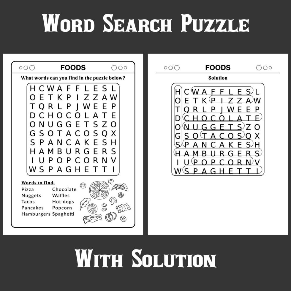 Word Search Puzzle with solution for kids vector