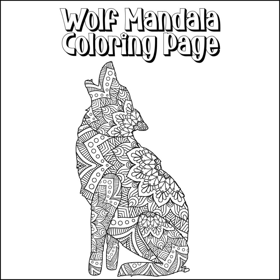 Wolf Mandala Coloring Page for Kids vector